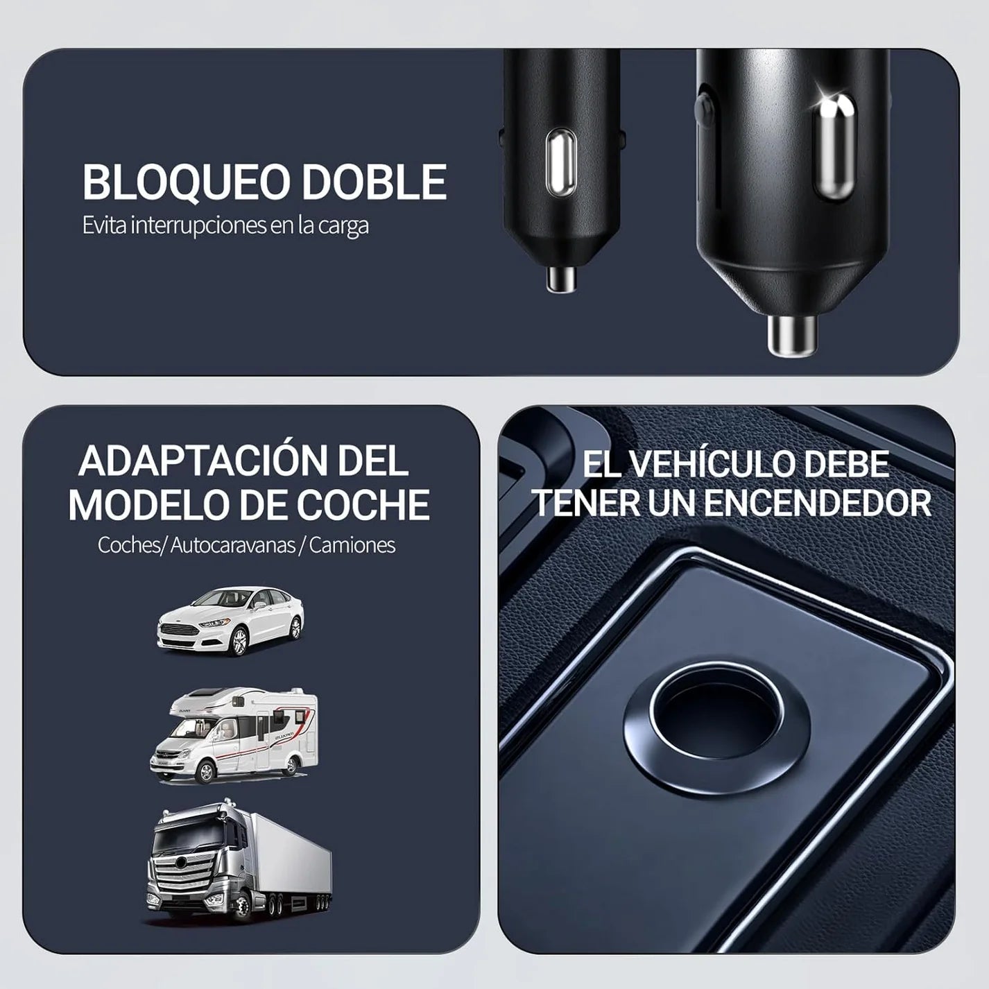 CARGADOR 4 EN 1 PARA CARRO CON CABLES RETRÁCTILES