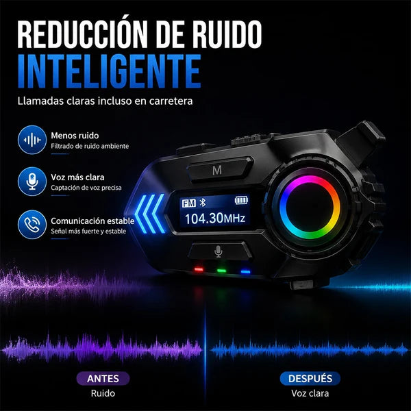 Intercomunicador Bluetooth para Casco de Moto con Luz RGB