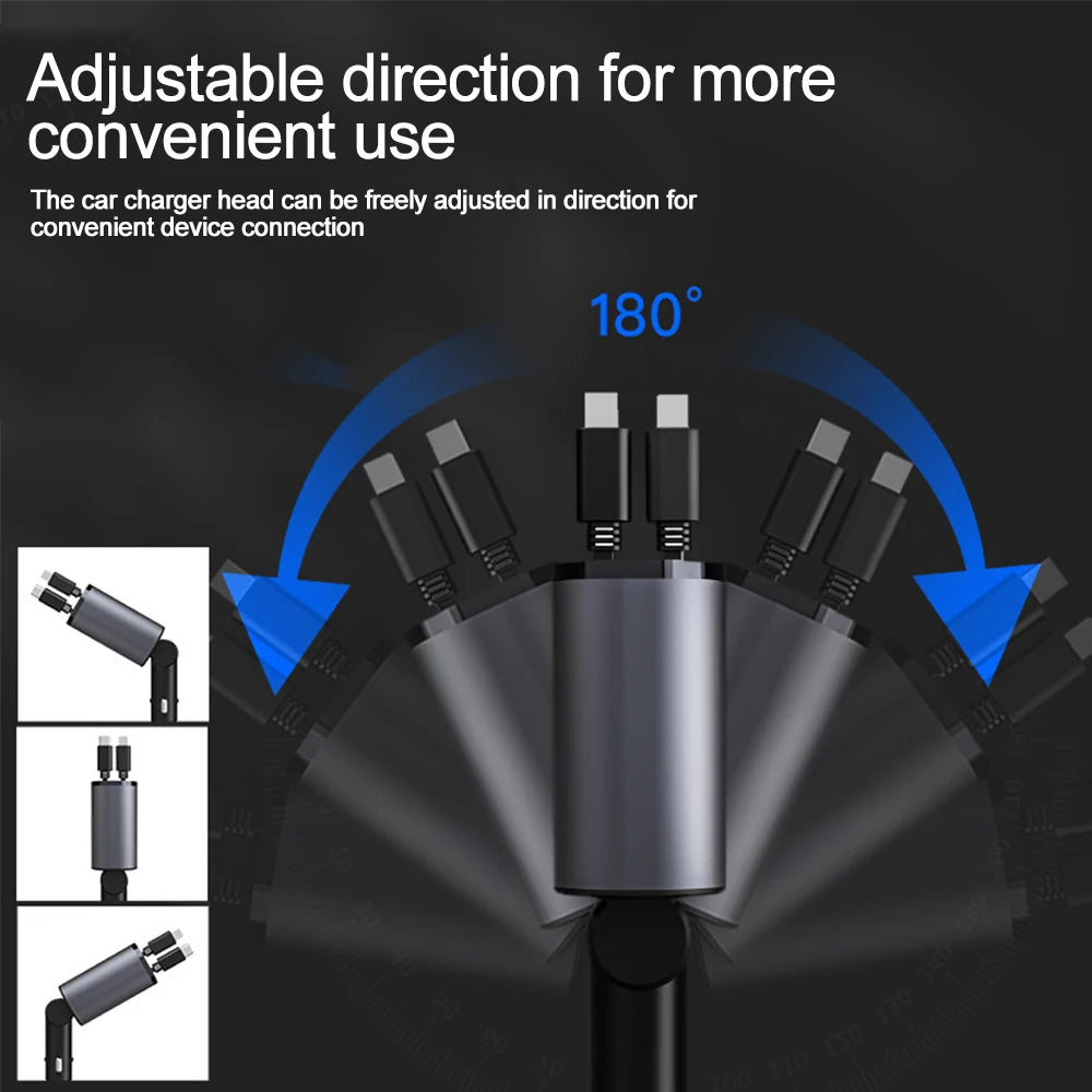 CARGADOR 4 EN 1 PARA CARRO CON CABLES RETRÁCTILES