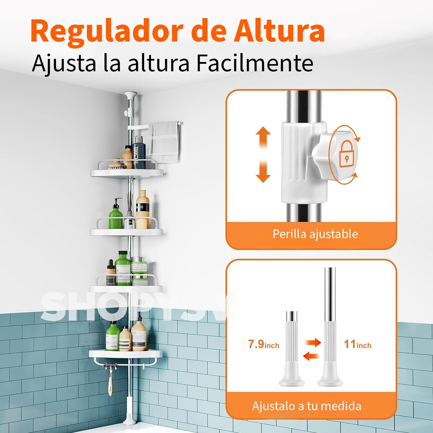 ESTANTE ESQUINERO DE 4 NIVELES PARA BAÑO