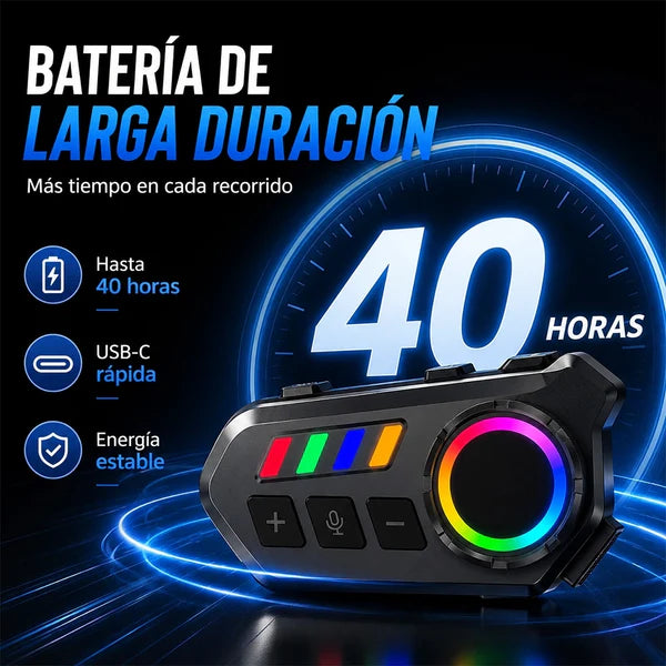 Intercomunicador Bluetooth para Casco de Moto con Luz RGB