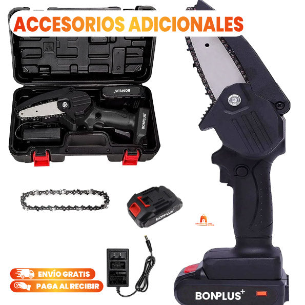 MOTOSIERRA PORTATIL RECARGABLE CON DOS BATERIAS