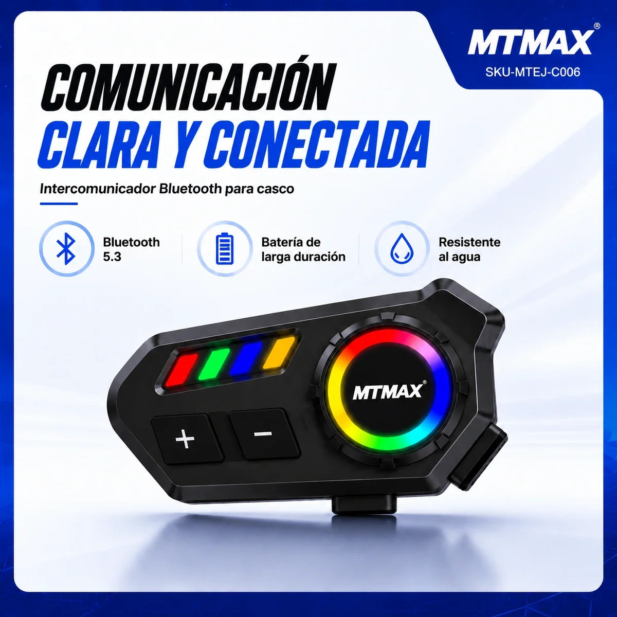 Intercomunicador Bluetooth para Casco de Moto con Luz RGB