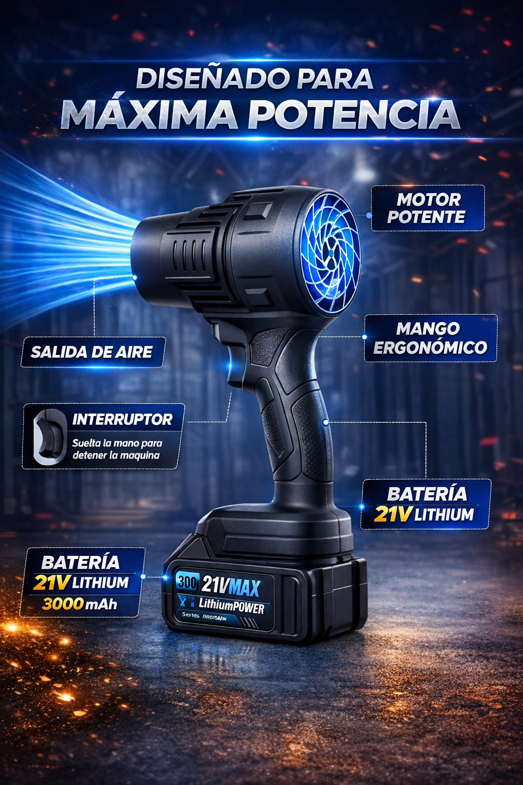 Turbo Air Pro – Soplador de Aire Portátil de Alta Potencia