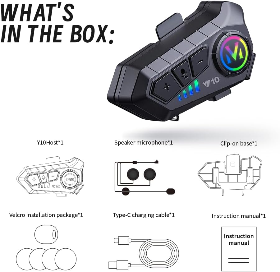 Intercomunicador Bluetooth para Casco de Moto con Luz RGB